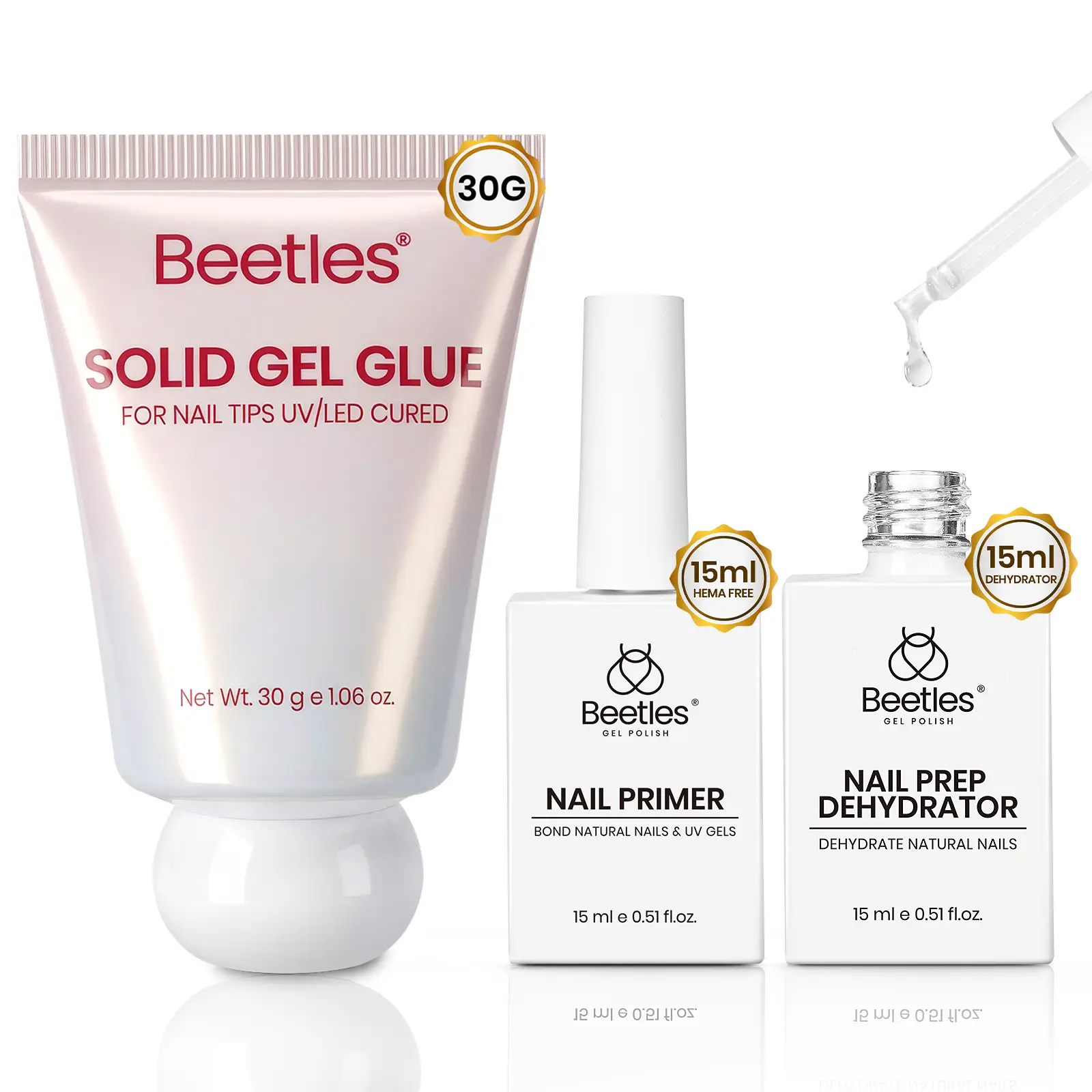 [Exclusive to TTS] Beetles Solid Nail Glue Gel & Nail Dehydrator Primer Set, Hands-Free Tipex Nail Glue Gel for Press On Nails, Acrylic Nail Extension, 3D Nail Art, Long-Lasting DIY Manicure Kit