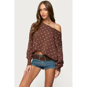 Oversized Off Shoulder Polka Dot Sweater