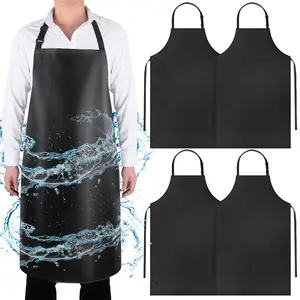2 Pack Waterproof Aprons - Unisex Black Polyamide Aprons for Dishwashing, Butchering, Grooming, Lab Work - Adjustable Neck, Heavy Duty Rubber Apron, Christmas