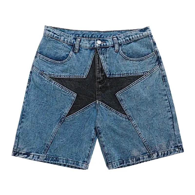 Aelfric Eden Menswear Baggy Jorts - High Waist, Heavyweight Denim, Distressed Patch Design, Pocket, Casual Relaxed Streetwear Unisex Shorts, Casual Relaxed Shorts