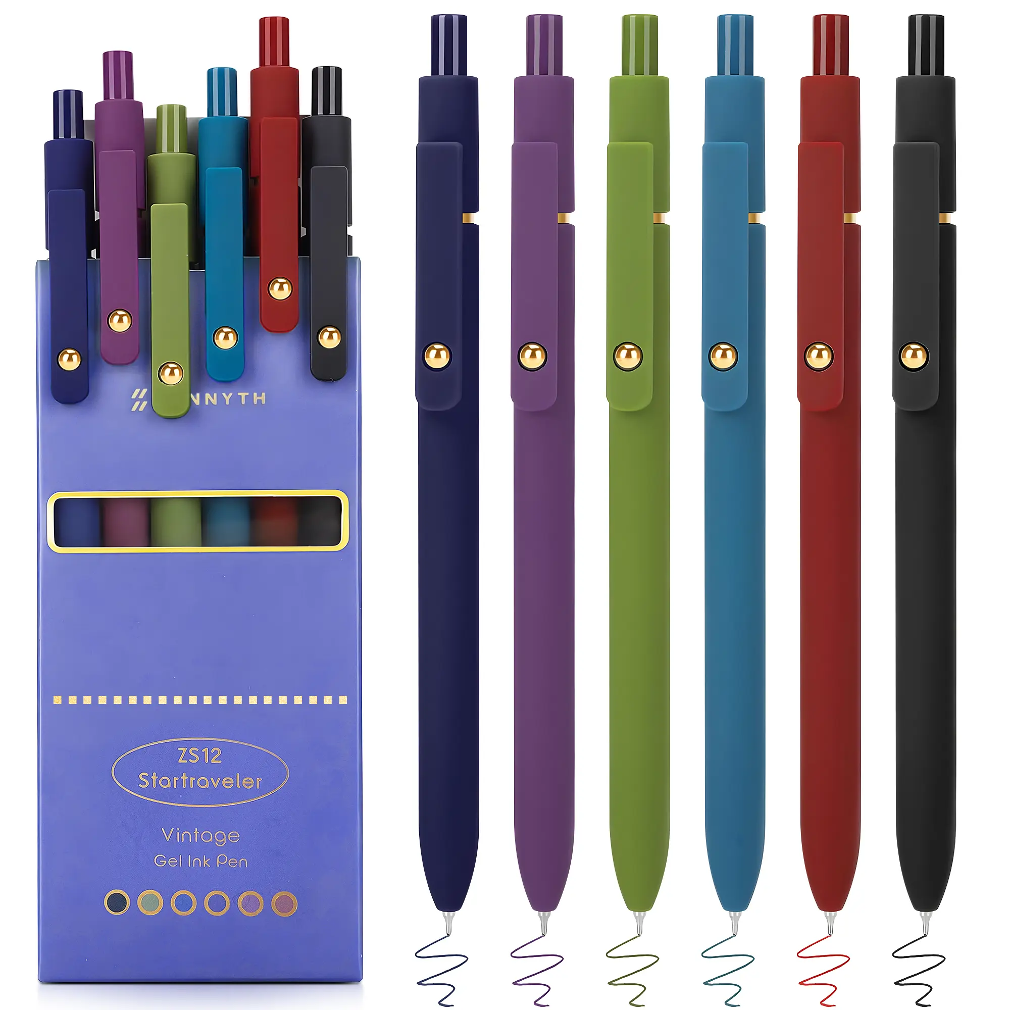 Minimalist Press Type Quick Drying Carbon Pen, Colorful 6 Counts Toot Pen Press Gel Pen for Journaling, Office ,Stationary, School Study Supplies Markers Accessories