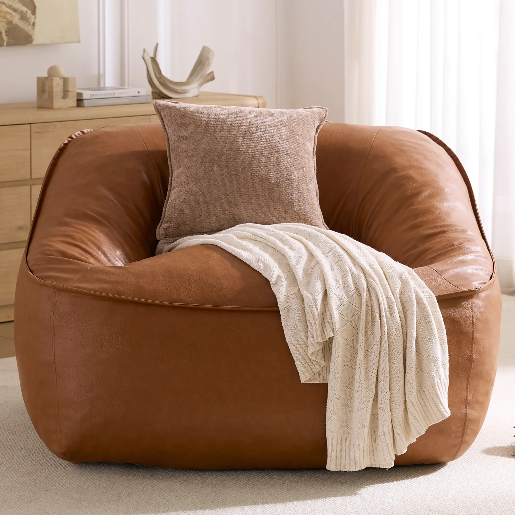 AMERLIFE Oversized Bean Bag Chair for Adults with Arms, Cloud Lounge Chair, 27.6'' Deep Seat, Chopped Foam Filling, No Assembly, Soft Upholstery, Living Room or Media Room