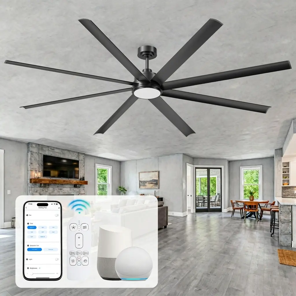 72/84 Inch Large Industrial Ceiling Fan,Alexa/APP/Remote Control Smart Ceiling Fan with Light,Outdoor Waterproof Ceiling Fan Light for Patio/Porch,High CFM Aluminium Alloy 8 Blades Indoor Ceiling Fans for Living Room Garge Commerical Factory