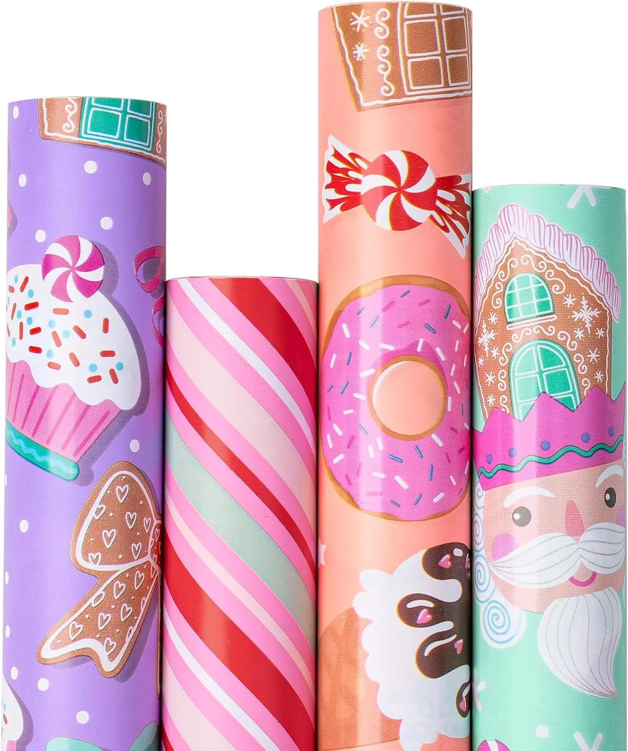 RUSPEPA Christmas Wrapping Paper Set, 4 Rolls Jumbo Holiday Gift Wrap, 30 in x 10 ft Per Roll, Plaid, Nutcracker, Gingerbread, Pink, Pastel, Black Gold, Metallic & Animal Designs for Family Gifts, Kids Presents & Holiday Parties