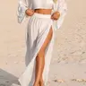 Women's 2-Piece Summer Beach Cover-Up Set, Beachwear Coverups, Plain Short Top & High-Split Long Skirt, Lightweight Breathable, Casual Vacation Wear