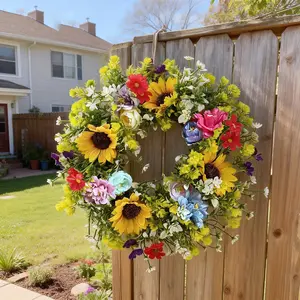 Realistic Flower Wreath Sunflower Ring, Spring Summer Home Garden Outdoor Decor, Easter Valentine Mother's Day Party Wedding Decoration