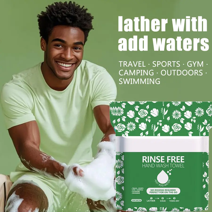 100/200pcs 11.81*11.81in Disposable No-Rinse Bathing Wipes / Soap-Infused Foaming Shower Towels for Sensitive Skin - All-in-One Shower Solution. Simply Wet, Lather & Dry. No Shampoo or Rinsing Needed. Portable for Outdoor Travel & Fitness.