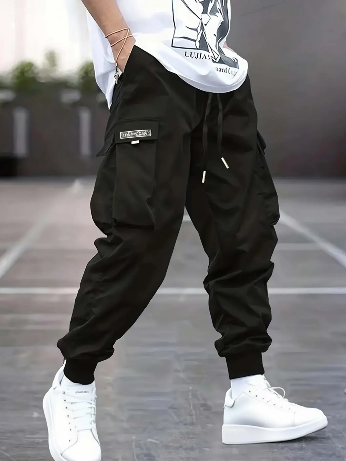 Men's Cargo Trousers, Casual Street Pants, Loose-Fit, Casual Style, Adjustable Drawstring, All-Season Comfort, Ideal for Outdoor Activities, Casual Comfy Loose