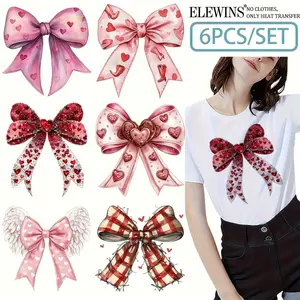 A Set of 6 Valentine'S Day Bow Heart Heat Transfer Decals, Which Can Be Directly Applied to Heat Transfer Paper. They Are Perfect for T-Shirts, Hoodies, Jeans, Backpacks, And Pillows. These Plastic Transfer Papers Are Machine Washable And Suitable for Var