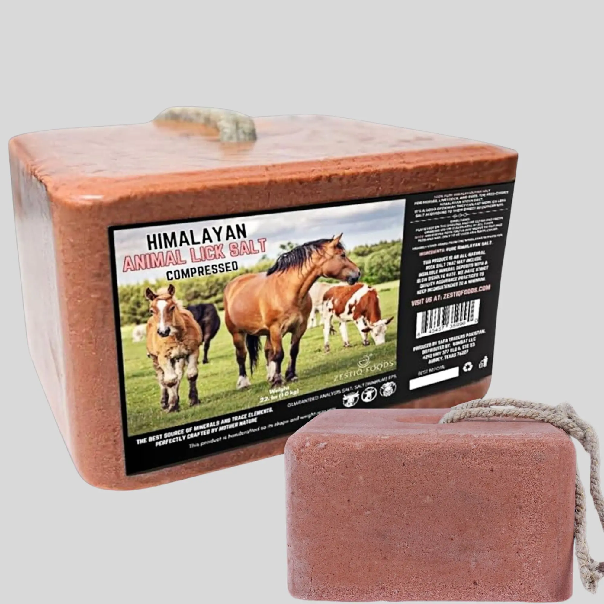 Zestiq Foods Himalayan Pink Rock Salt, Lick Compressed Block, 11.2 lb (1-Pack (5.08 kg) – Salt Lick for Horses, Cattle, Deer, Goats, Livestock & Wildlife