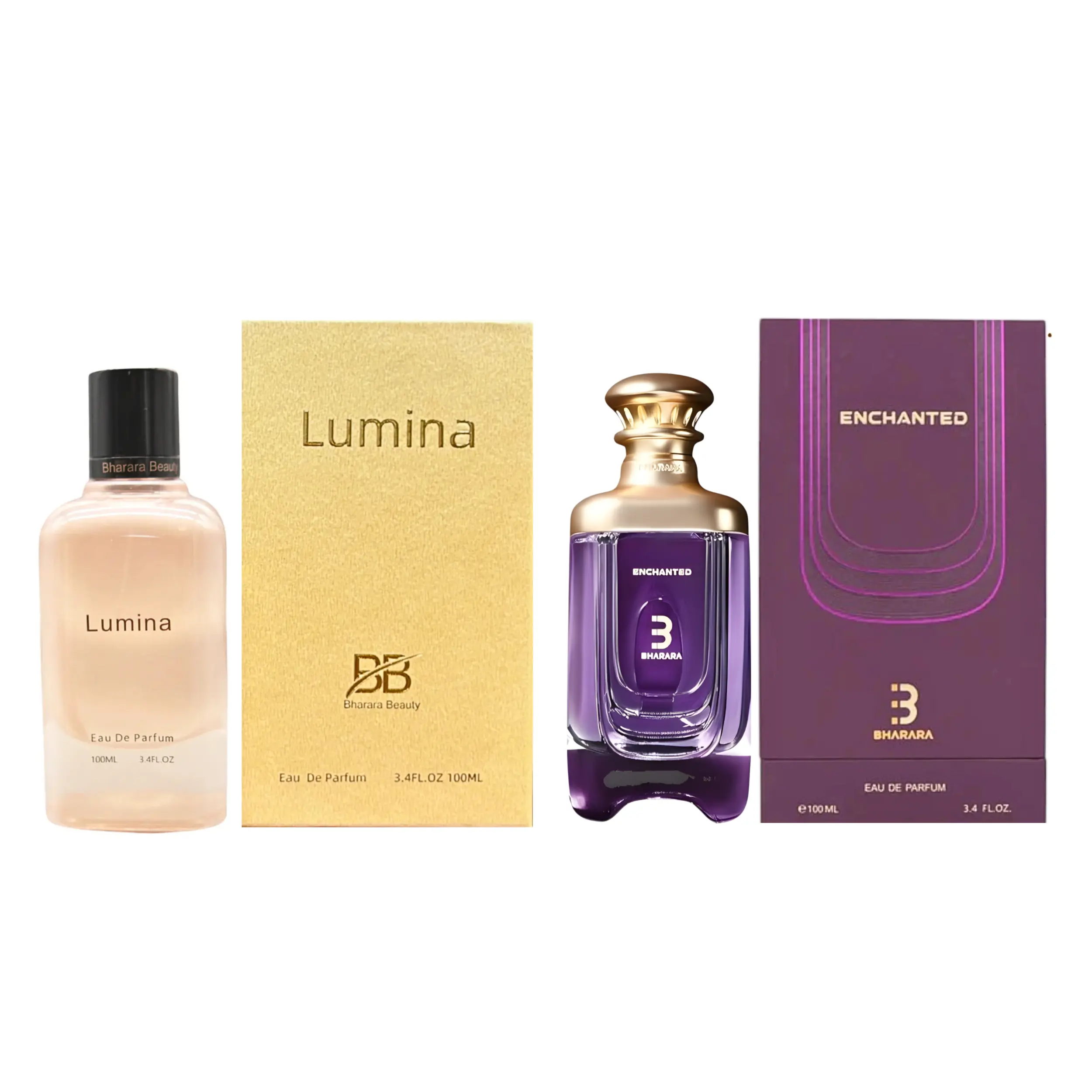 Women's BHARARA Enchanted & Lumina Eau De Parfum 2-Piece Combo Set - 3.4 fl oz Each Deep Floral Liquid Duo, Enchanted Blooms, Sweet Allure, Romantic, Signature Scent, Feminine Energy, Radiant Glow, Scent Layering Bottles