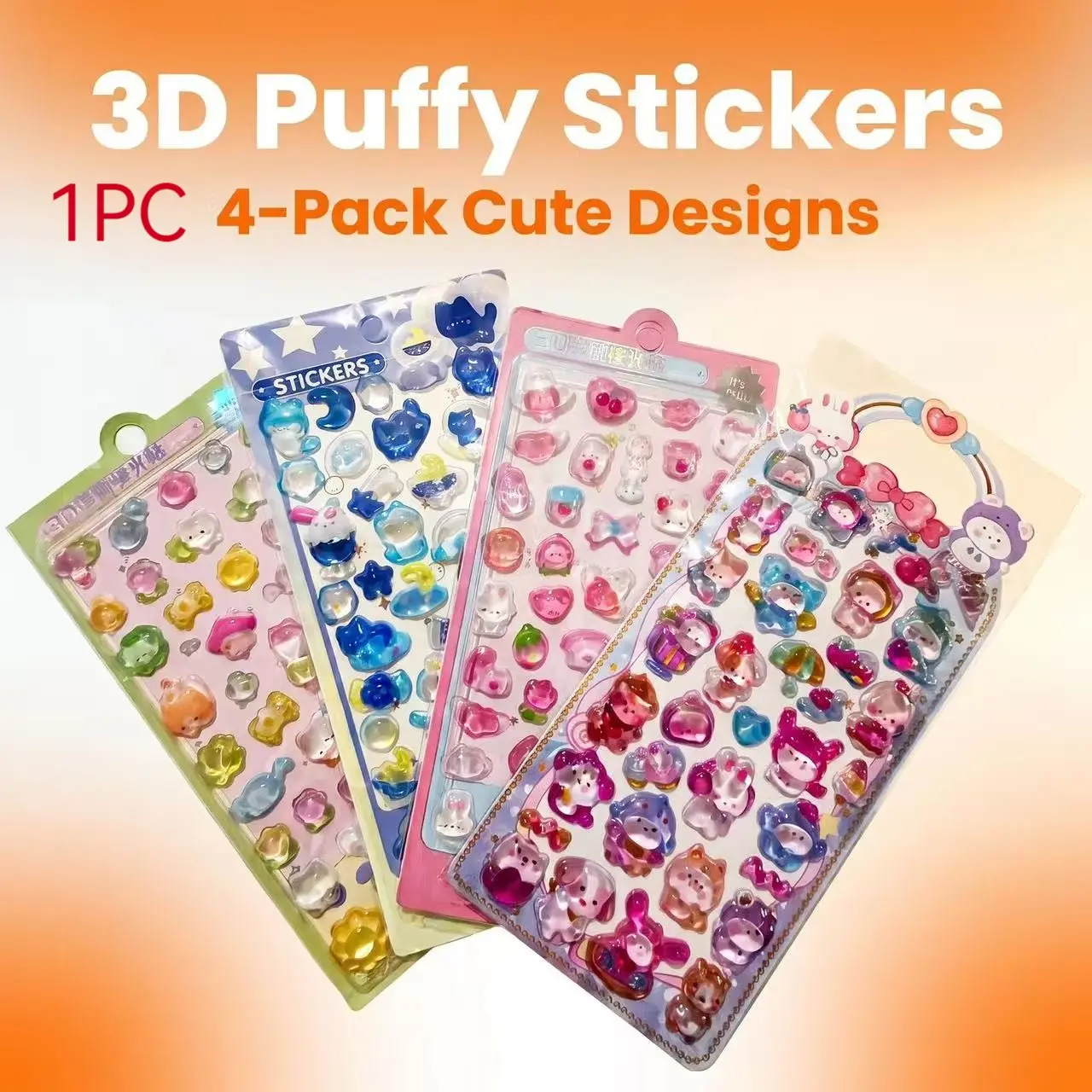 3D Cartoon Stickers, Glossy Bubble Stickers with Cute Animal Patterns, Waterproof Bright Colors, DIY Decorations, Kids' Holiday Gifts, PVC Waterproof Stickers