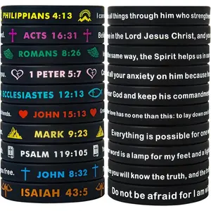 20 Pieces Religious Silicone Wristbands Bulk Bible Rubber Bracelets Colorful Inspirational Christian Rubber Bracelets for Men Women Gifts
