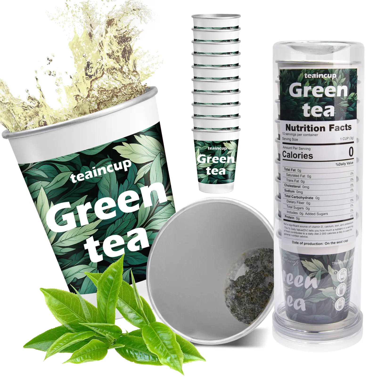 Green Tea in Cup 10 PCS, Organic Herbal Tea, Oil Flush Tea for Support Digestion, Rich in Vitamin Antioxidant, Anti In Flamma Tea for Energy and Natural Relief, Premium Longjing Green Tea Leaf, Instant To Go Tea Healthy Drink outdoorfun
