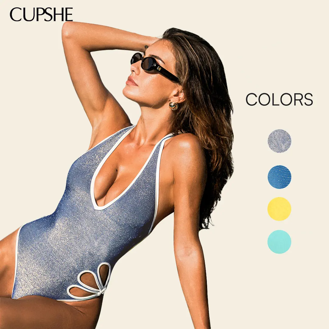 CUPSHE Shimmering Blue Plunging One-Piece - Petal Cutout Detail & Medium swimwear Bust Support | 2026 Metallic Glow Beach Outfits Swimsuit Swimoutfit Bathing suit #summerfinds tiktokshopbacktoschool
