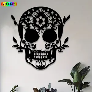 1pc Sugar Skull Metal Wall Art, Intricate Sugar Skull Statue Mural, Ideal Gift for Halloween, Day of the Dead, Gothic Decor Enthusiasts,  Perfect for Living Room Wall & Garden Fence, Unique Festive Home Decor