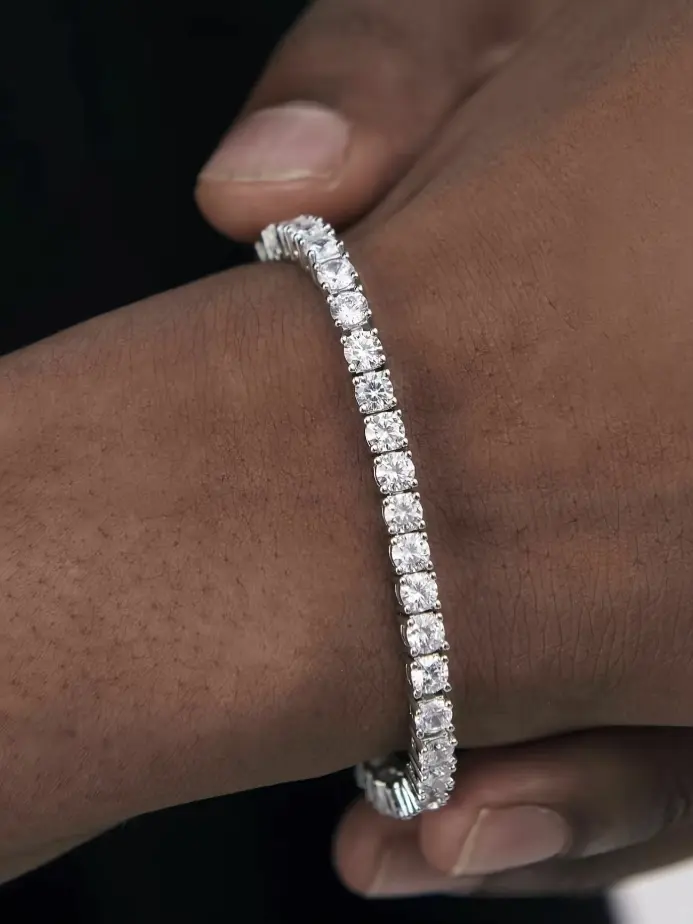 Unisex Iced Out Tennis Bracelet - 20cm Gold Silver CZ Crystal Exquisite Trendy Fashionable Rhinestone Bracelets, Copper Base Hip Hop Bling Wrist Chain with Secure Box Clasp, Birthday Jewelry Gift