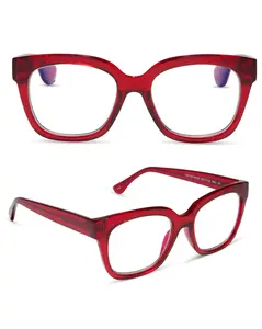 DIFF Ava Red Cherry Reading Glasses - Womens Blue Light Readers Lightweight Chunky Rectangular Frame