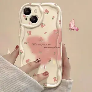 1 High-End Cream Color Wave Edge Butterfly Painted Anti-Drop Phone Case, Suitable for Apple iPhone 16 15 14 13 12 11 Pro Max Phone Case, iPhone XS XR X 8 7 Plus, Suitable for Valentine's Day Couple's Holiday Gift, Gift for Girlfriend, Lover, and Family Me