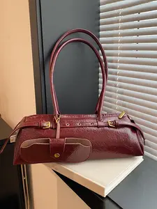 Retro  simple   fashionable shoulder handbag, Boston bag shape with metal buckle, niche design and versatile texture, daily commuting shoulder bag, elegant and fashionable, suitable for shopping, dating, etc. Elegant Commuter Bag