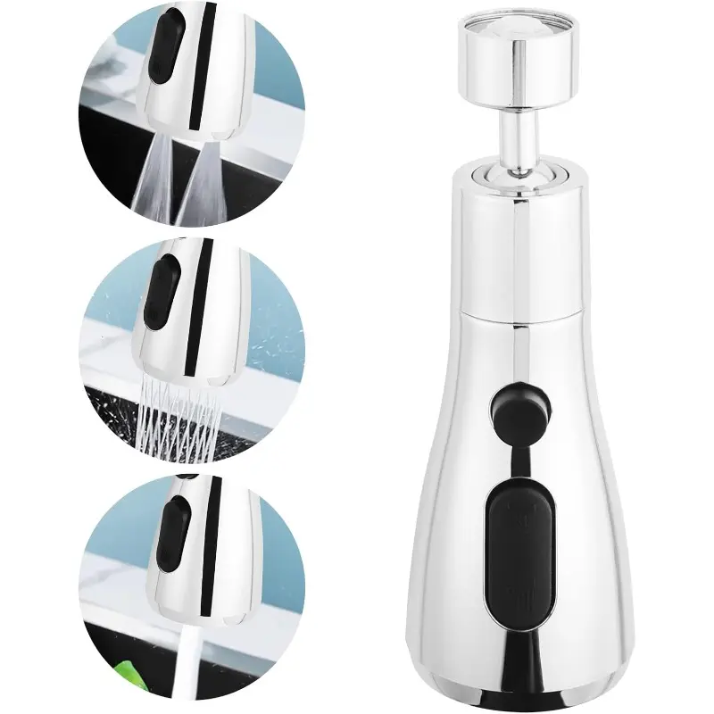 3 Function Kitchen Faucet Sprayer Head - Universal Faucet Extension with Flexible 360-Degree Swivel Spout Connector, 3 Water Mode Sink Accessory