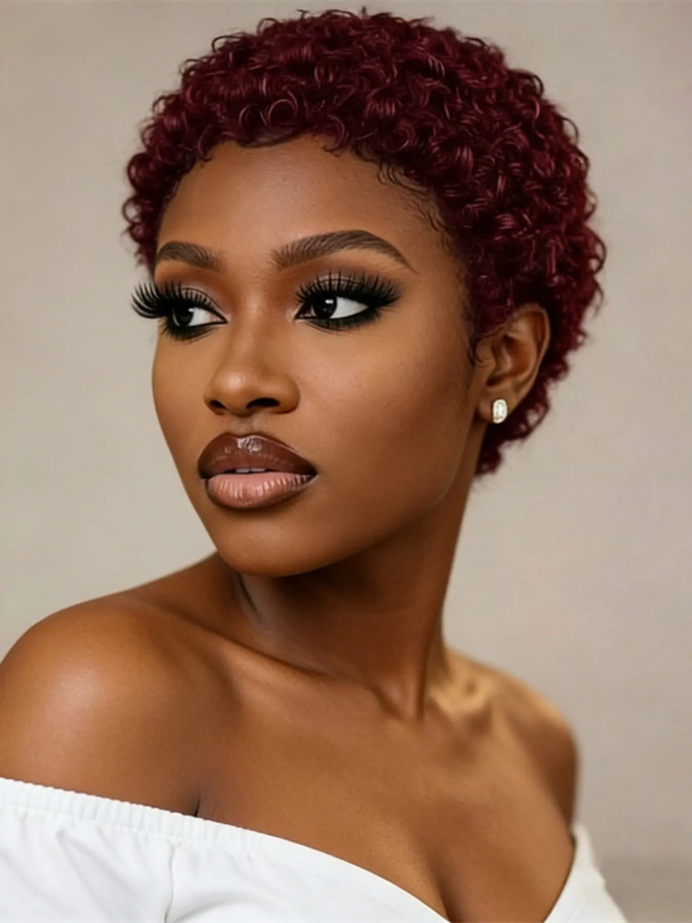 Burgundy Short Afro Curly Human Hair Wig, Pixie Cut Machine Made Wigs for Women, Party Cosplay Gift, Daily Use Wig99j
