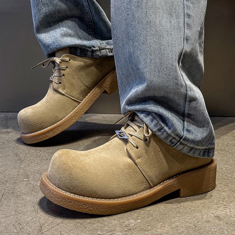 Men's Retro Platform Suede Shoes Big Toe Work Style Street Fashion Slim Leg