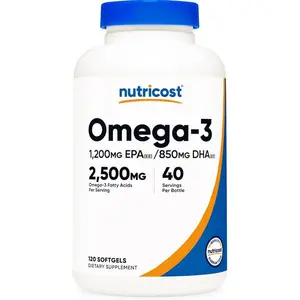 Nutricost Omega 3 Fish Oil - 2500MG, 120 Softgels (40 Serv) - Fish Oil, Wild Caught! 1200mg EPA 850mg DHA - Non-GMO, Gluten Free