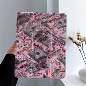Pink Glitter Money Aesthetic iPad, Tablet Case, Y2K Dollar Print Protective Cover Auto Wake/Sleep, Anti-Drop Scratch-Resistant, Transparent Acrylic Back, Fits iPad 10.2/10.9/11 inch, Shock-resistant Full Cover Suitable for Offices Schools and Homes