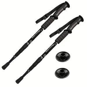 2-Pack Straight Grip Four-Section Aluminum Alloy Trekking Poles, Retractable, Spring Shock Absorption, Ultralight Straight Grip Trekking Poles, Essential for Outdoor Hiking, Hiking Essentials, Hiking Gear (Suitable for 10,000+ Families, Model DM026-4569)