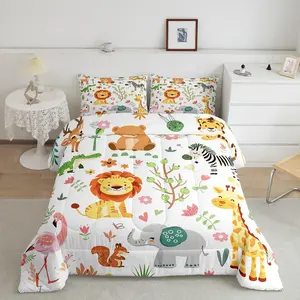 Feelyou Microfiber Bedding Set - Breathable Soft Blanket, 3D Animal Patterns (Cartoon Lion, Giraffe, Flamingo, Zebra), Hawaii Animal Theme Figure Print Duvet Insert