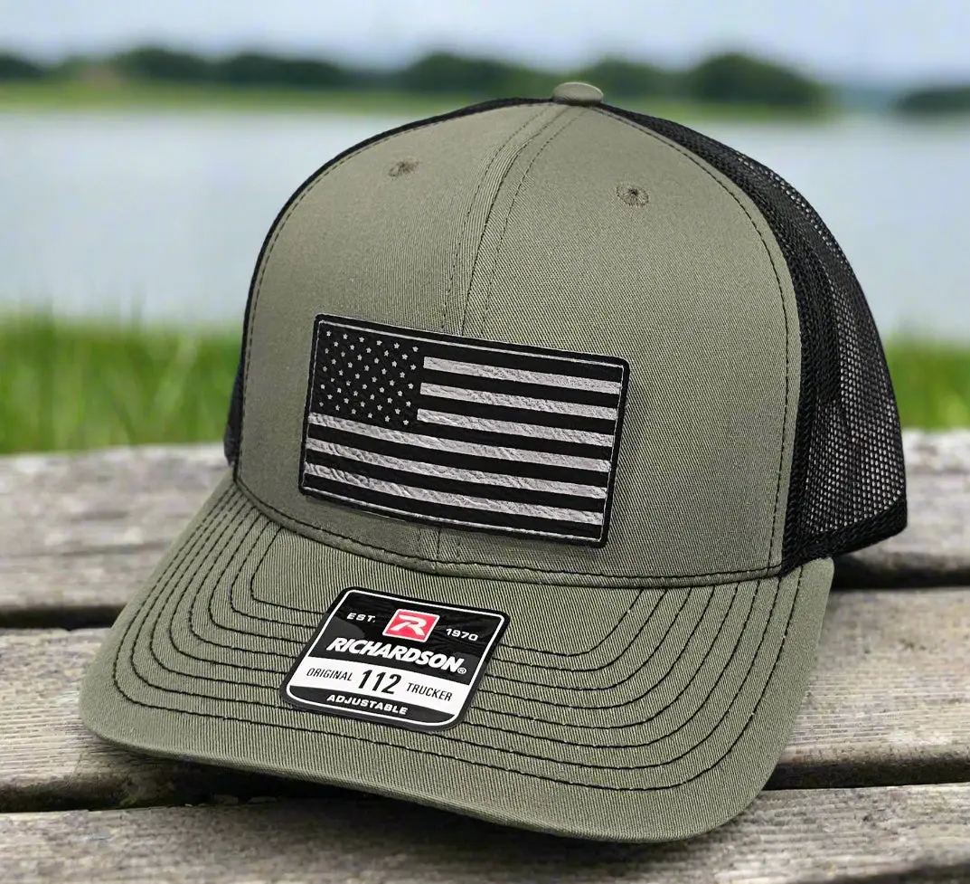Richardson 112 Black and Silver American Flag Trucker Hat