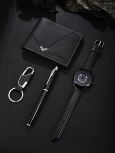 Men's Elegant Quartz Watch Set with PU Leather Strap, Classic Keychain, Simple Pen, Short Wallet, All Seasons, Gift Choice