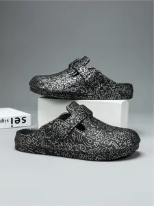 Unisex Graffiti Print Mules: Platform Elevated Design, Casual Mules For Street Style & Commute, Shoes Mules