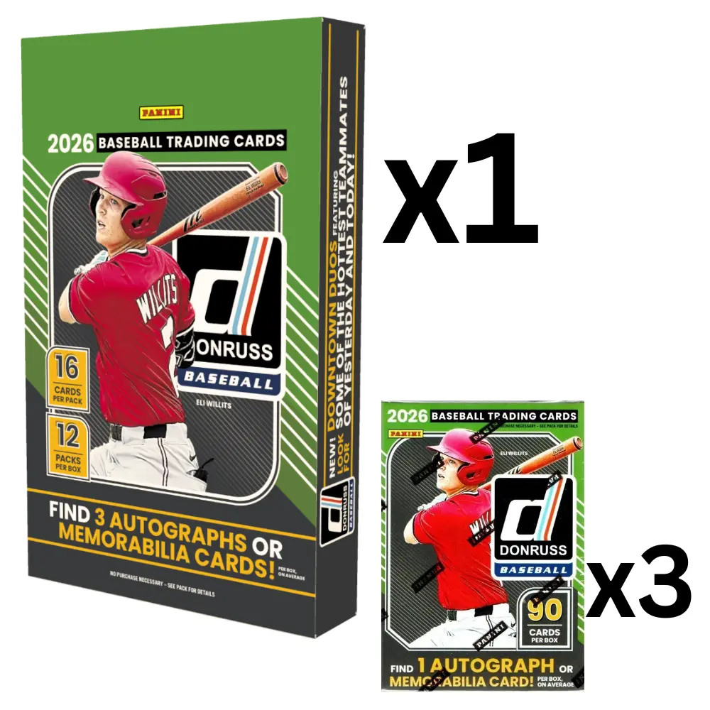 1321 - Baseball, 2026 DONRUSS Baseball Hobby Box (1) + 2026  DONRUSS Baseball Blaster Boxes (3) - NEW RELEASE, Chase NEW Baseball Downtown Duals + up to 6 autographs/mem
