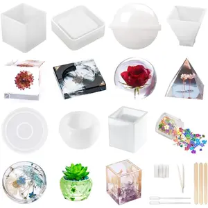 Resin Molds Silicone Kit 20count,Epoxy Resin Molds Including Sphere,Cube,Pyramid,Square,Round, Used for Create Art,DIY,Ash Trays,Coasters,Candles.Bonus Decorative Sequins and The Complete Set Tools