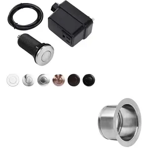 Garbage Disposal Air Switch Kit with Extended Garbage Disposal Flange, 2 1/2", Brushed Stainless 3-Bolt Deep Sink Flange for and 3-Bolt Disposers