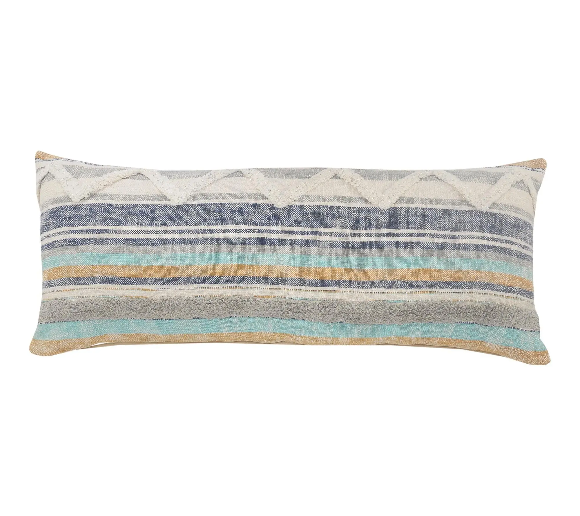 HomeRoots 14x36" Blue Tan Striped Pillow Cover