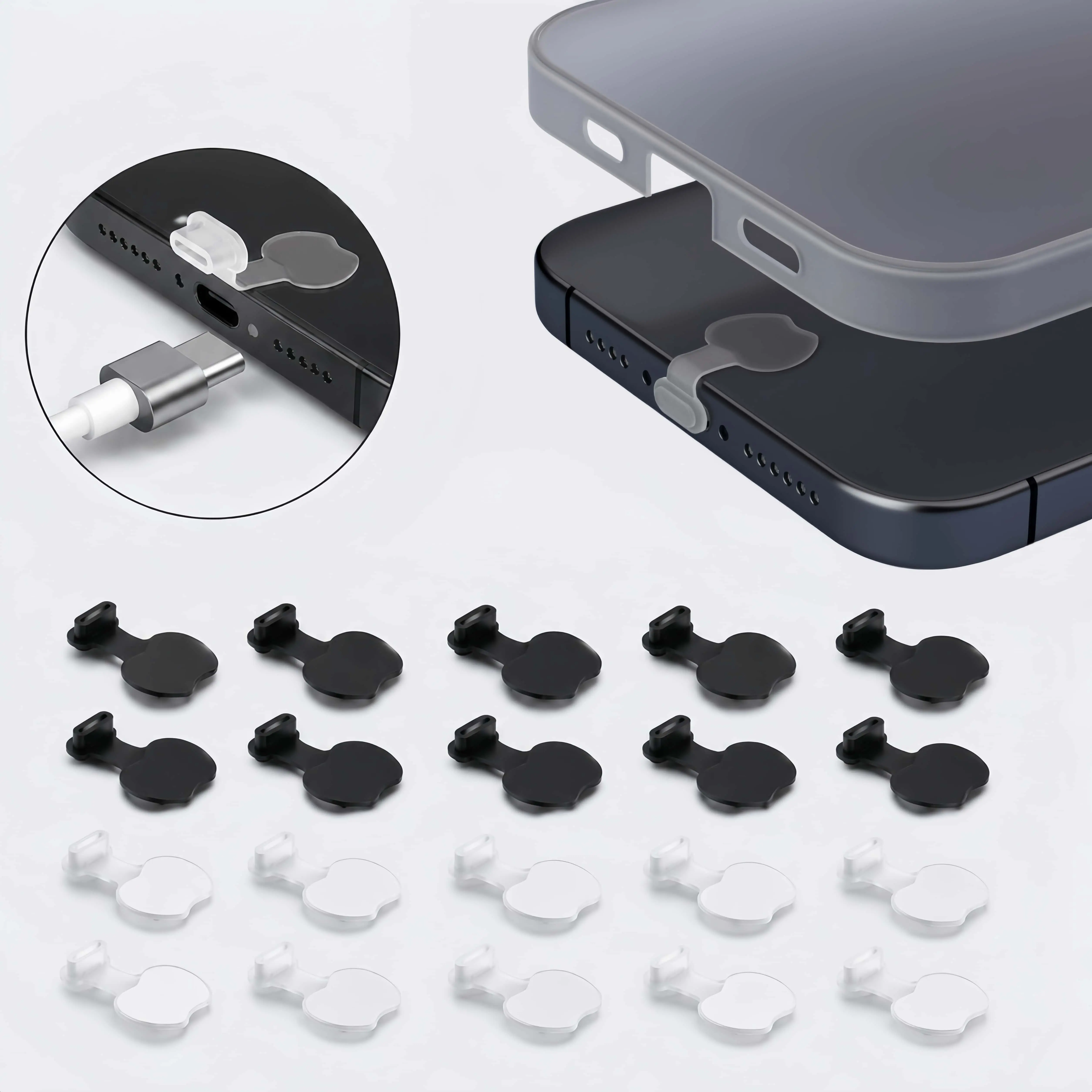 Phone Dust Plug Set, Universal Type-C Lightning Port Protector, Anti Dust Charging Port Cover, Adhesive Anti-Lost Design, Smartphone Charging Port Protection Accessories, 10/20 PCS-MM