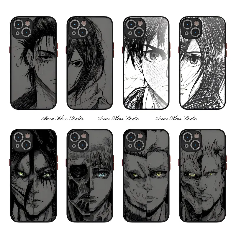 Trendy Hot Anime Attack On Titan Eren Mikasa Couple Cool Phone Cases For iPhone 17 Promax Air 16 15 14 Pro Max Plus 13 12 11 Black Shockproof Protective Cover Gifts For Birthday Valentine Christmas Thanksgiving Halloween
