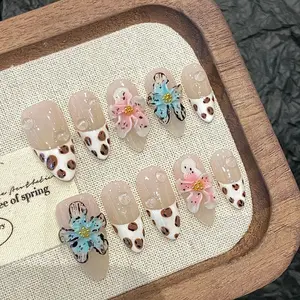 Press on Nails Handmade Reusable Fake Nails For Girls 10PCS Hand Painted Salon Loveful Acrylic 3D Nails for Woman