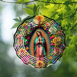 10-Inch Dual-sided Vibrant Virgin Mary Metal Windmill, Double Sided Wind Spinner, Garden Decoration for Yard, Porch with Rotating Hook, Garden Sculptures Statues, Garden Accessories