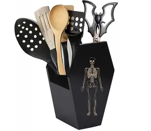 Halloween Utensil Holder, Gothic Kitchen Accessories, Spooky Home Decor, Coffin Utensil Holder Halloween Kitchen Decor