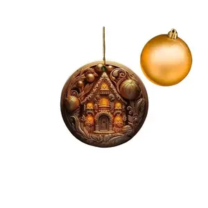 Ceramic Ornament Gold Gingerbread house - Circle/Star/Heart/Oval Shapes