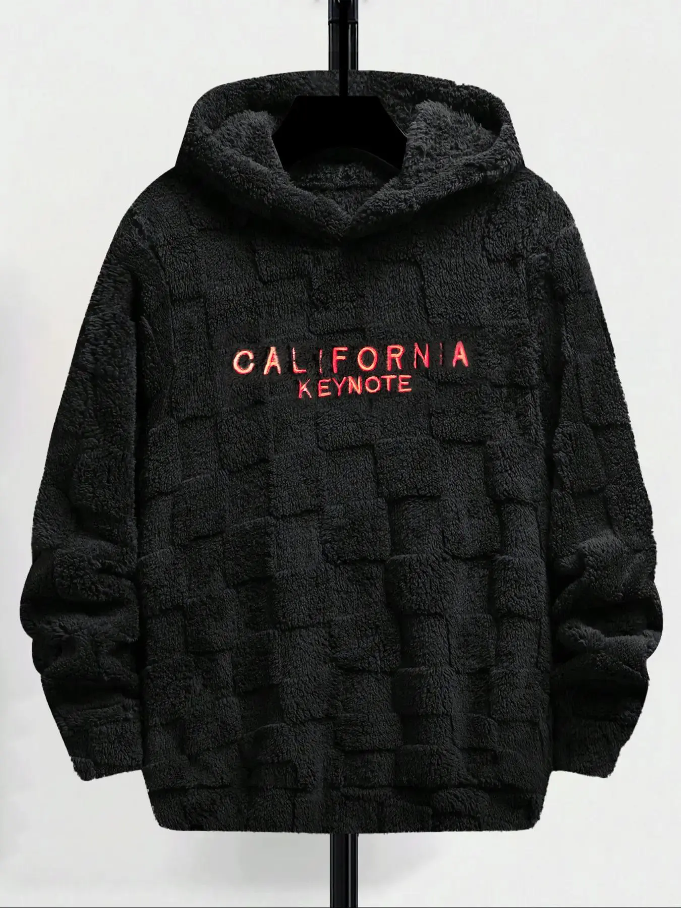 Men's M Letter Embroidery Pullover Hoodie, Fuzzy Drop-Shoulder Sweatshirt, Regular Fit Long Sleeve Casual Streetwear Tops, Fitted, Thanksgiving, Easter, Regular Fit Layers Easily Over Tees