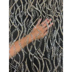 Gold Silver Wave Design Glitter Lace Mesh