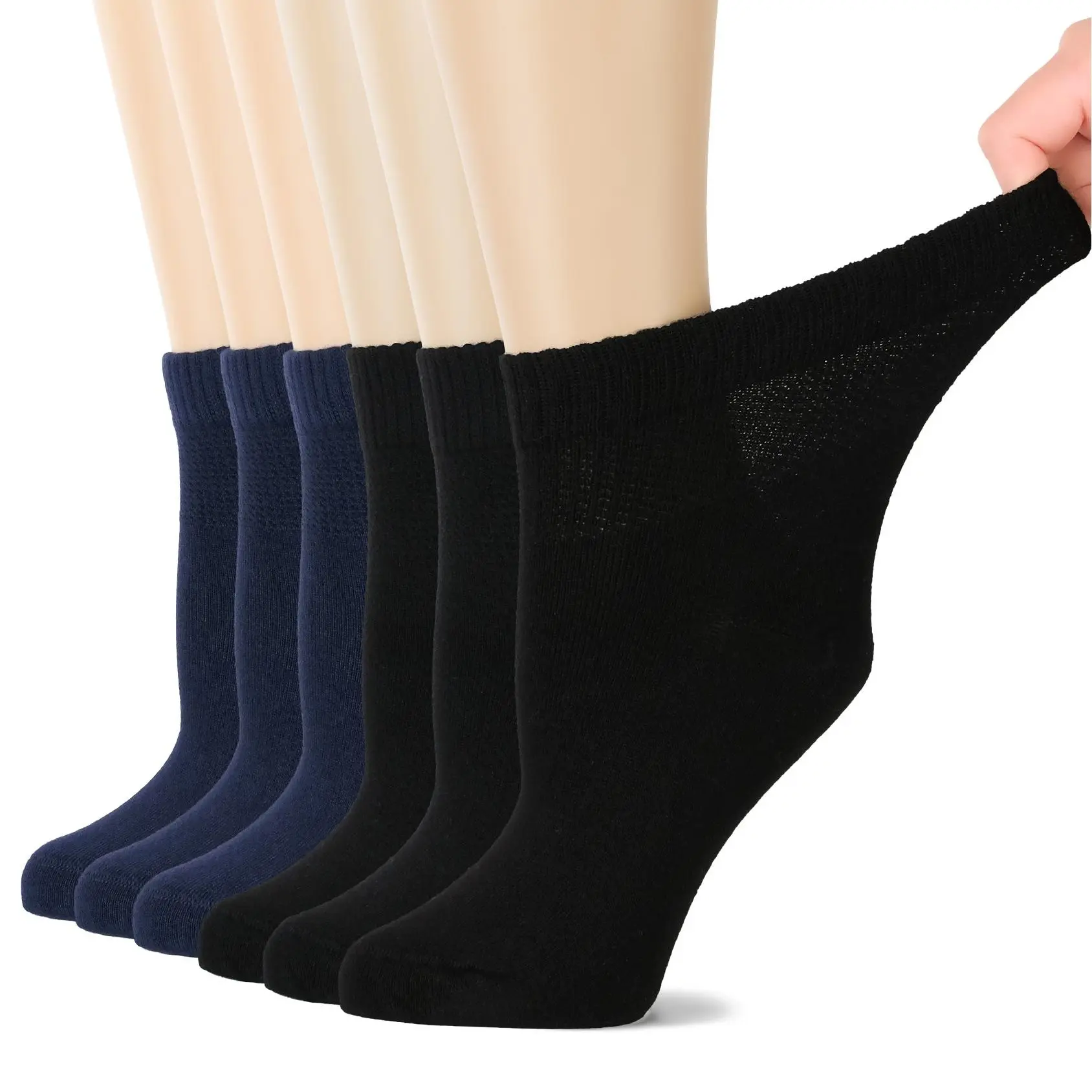Hugh Ugoli Women's Comfortable Diabetic Bamboo Ankle Socks for Swollen Legs 3 Pairs Natural Eco-Friendly Material Soft Breathable Design Womenswear