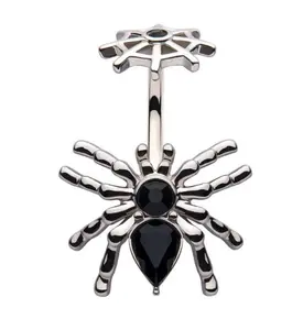 Spider Black CZ Belly Ring