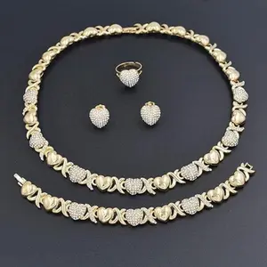 Women'S Jewelry Necklace Set 18K Gold-Plated Bride Bridesmaid Fashion Rhinestone Wedding Jewelry Necklace Earrings Bracelet Ring 4pcs Set