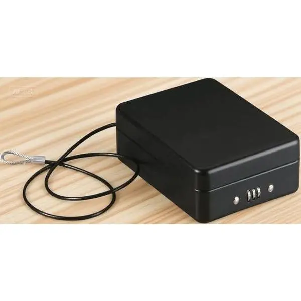 Compact Fireproof Lock Box with Combination Lock - Secure Storage for Valuables, Documents, Jewelry - 0.05 Cubic Feet Portable Safe - Durable Black Design for Home, Office, Travel - 2.6" H x 5.9" W x 8.0" D